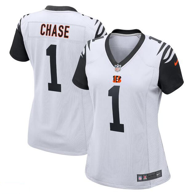 Women's Cincinnati Bengals #1 Ja'Marr Chase White Stitched Football Jersey(Run Small)